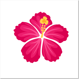 Pink Hand Drawn Hibiscus Flower Posters and Art